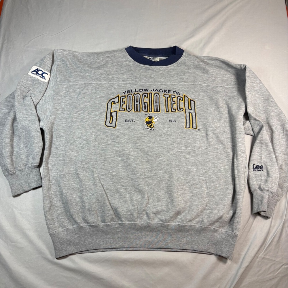 Vintage Lee Sport Georgia Tech Sweatshirt XXL Grey Yellow Jackets ACC Pullover